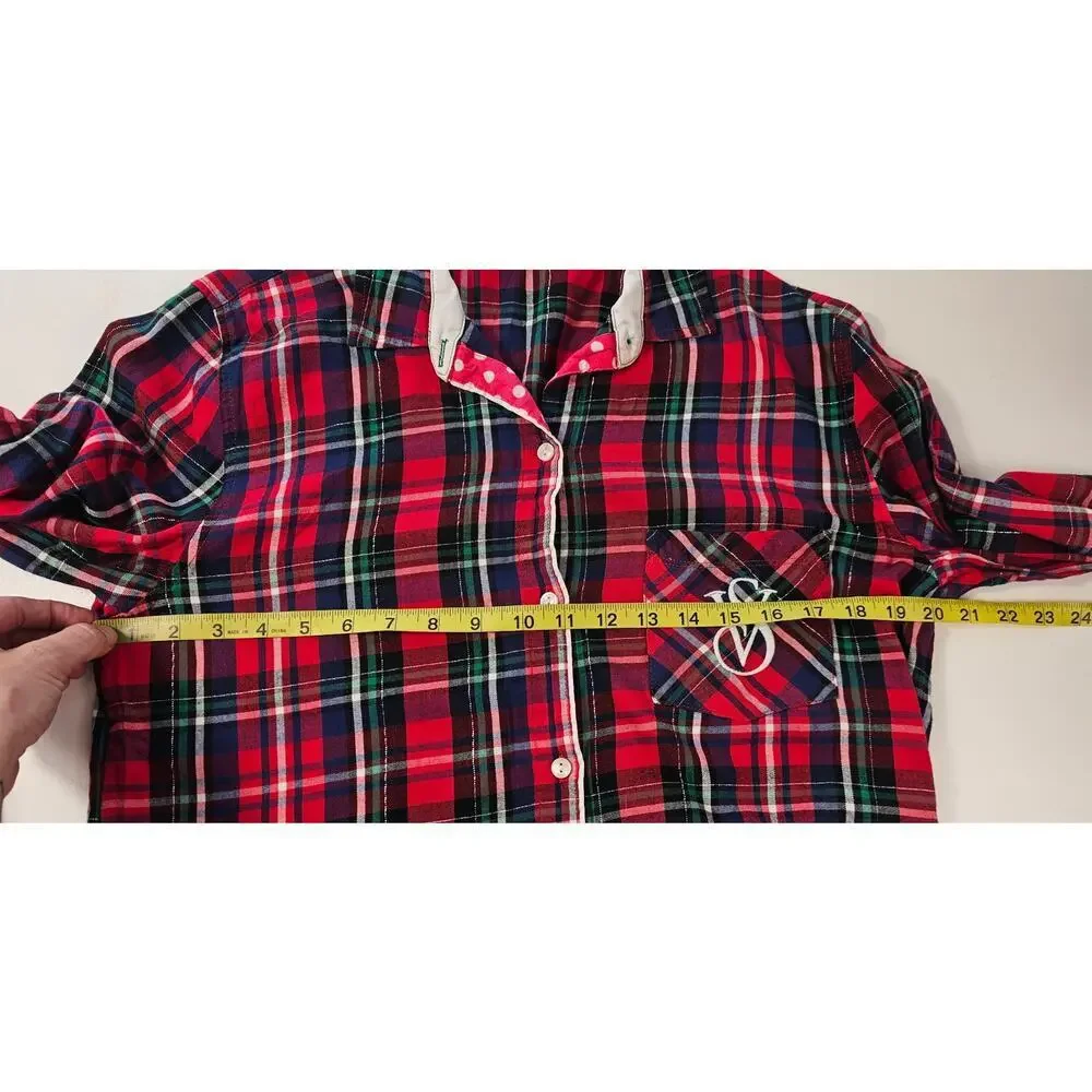 Victoria's Secret size S tunic button up dress flannel pajama top EUC 90s plaid